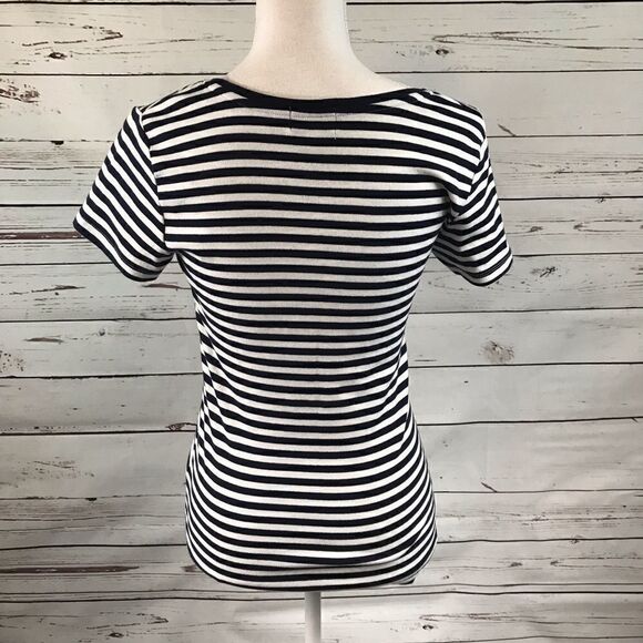 Socialite White Navy Striped Women's Small Shirt - Picture 4 of 8